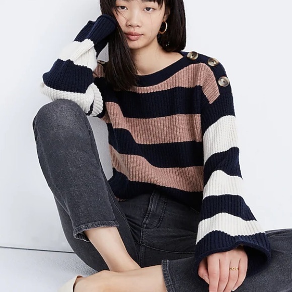 Madewell Sweaters - Madewell Womn XS Stripe Mix Merino Wool Blend Calloway Boatneck Pullover Sweater
